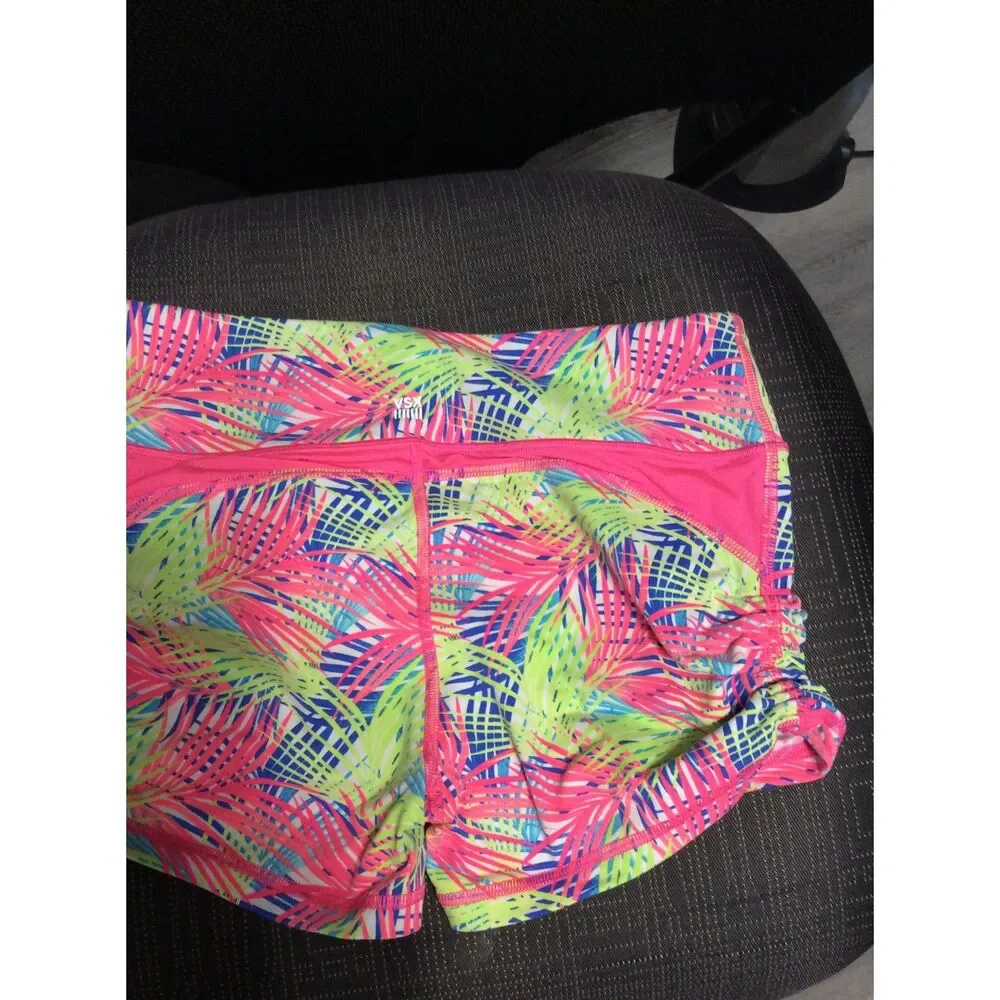 Victorias Secret Sport Small Print Shorts Neon Ruched Sides VSX
